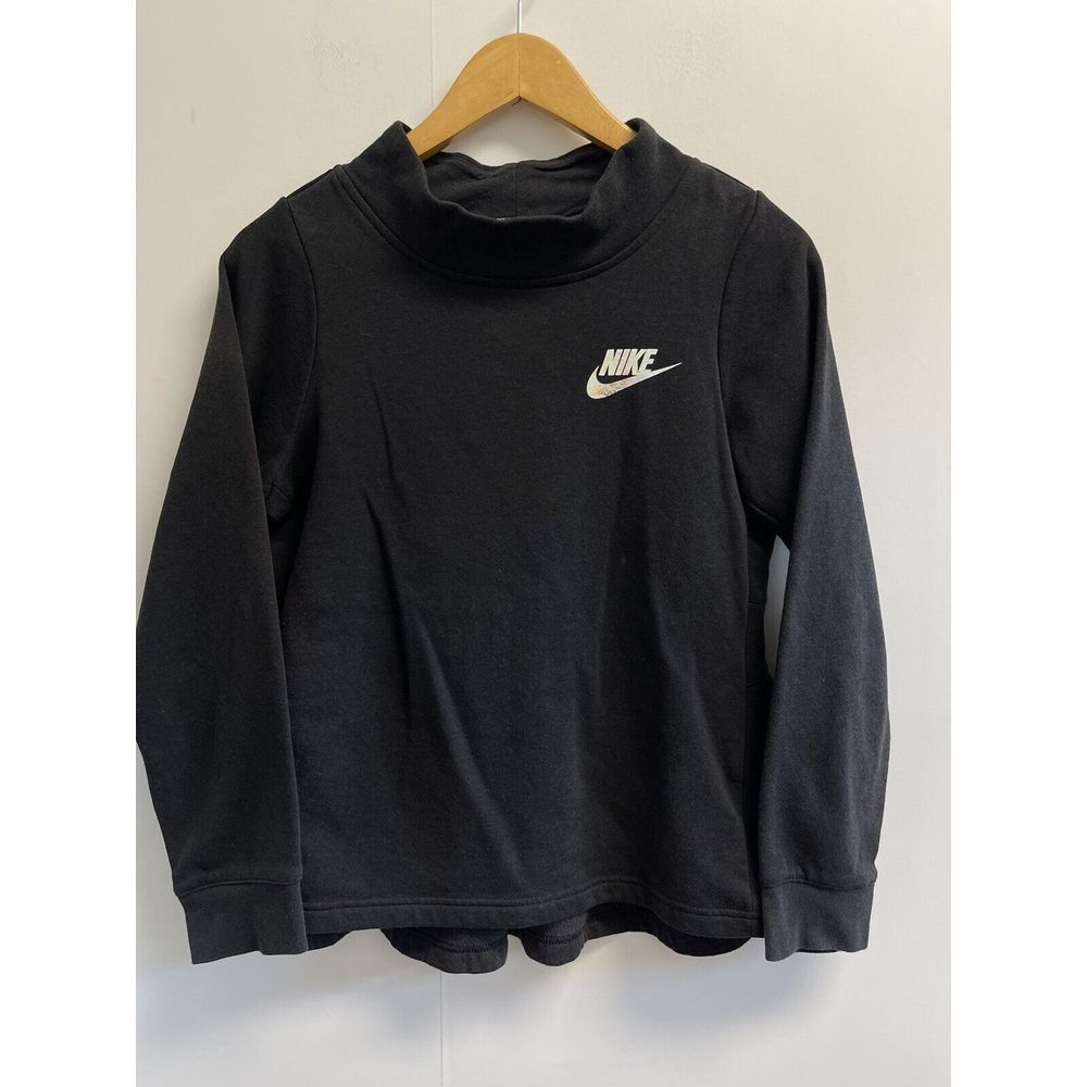 Nike Girls Size XL Mock neck Fleece Sweatshirt‎ Black w/Logo Peplum Back
